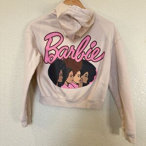 Barbie Cropped Hoodie Pink Beige Women’s Small Full Zip Diversity Black Empower